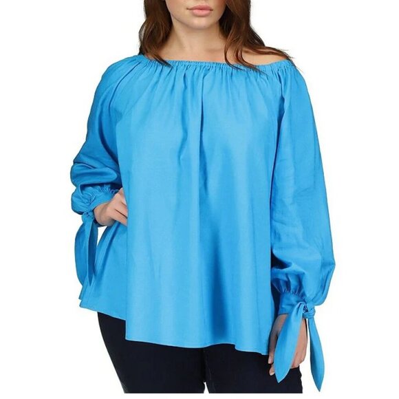 NWT MICHAEL Michael Kors On/Off-The-Shoulder Long Sleeve Tie Cuff Blouse Sz. 3X - Picture 1 of 2